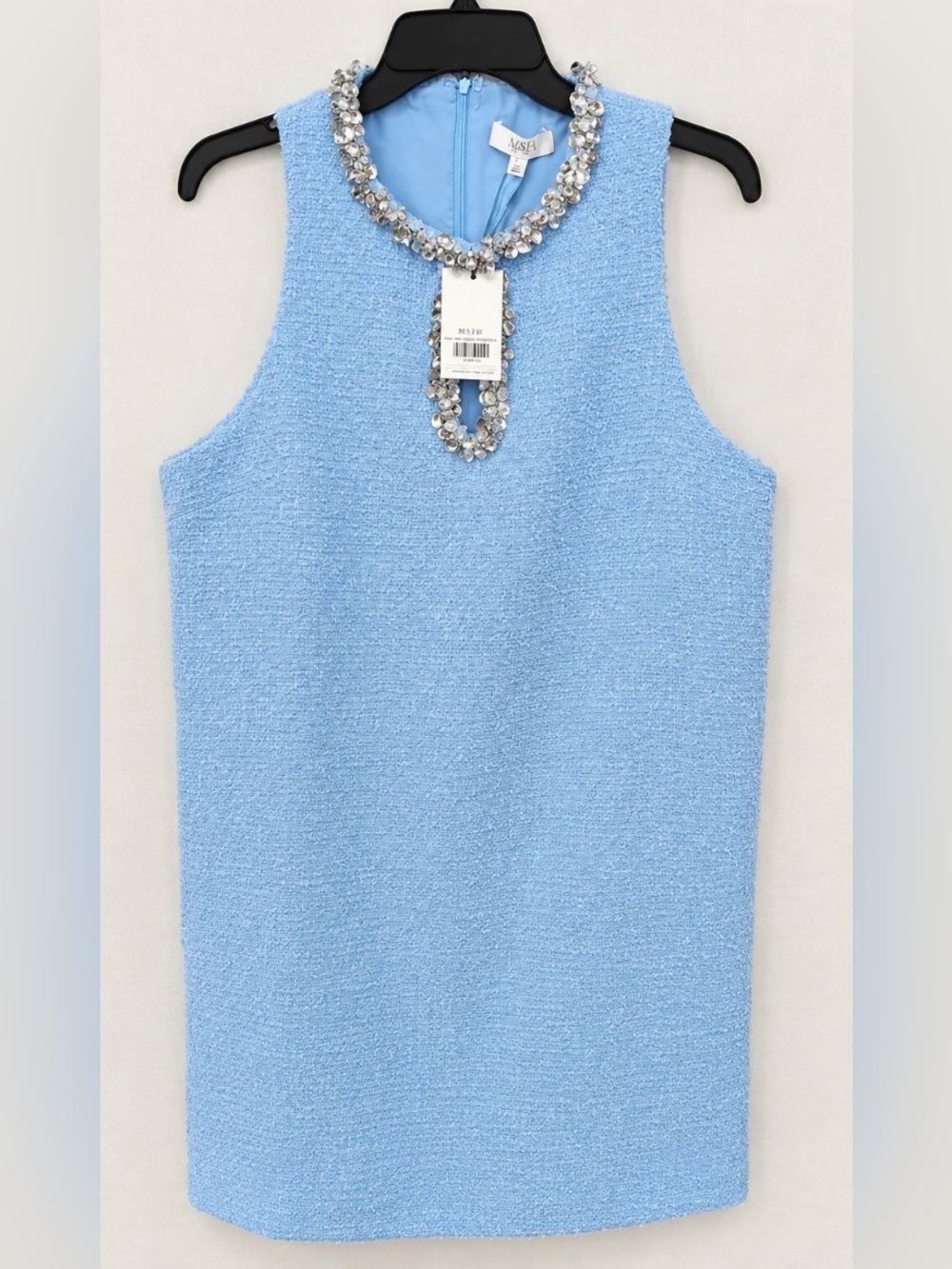 Avara Mini Dress Womens large Sky Blue Beaded Neck Sleeveless Embellished NWT